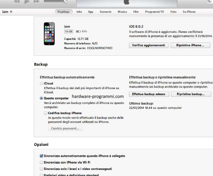 backup ripristino iphone ios8