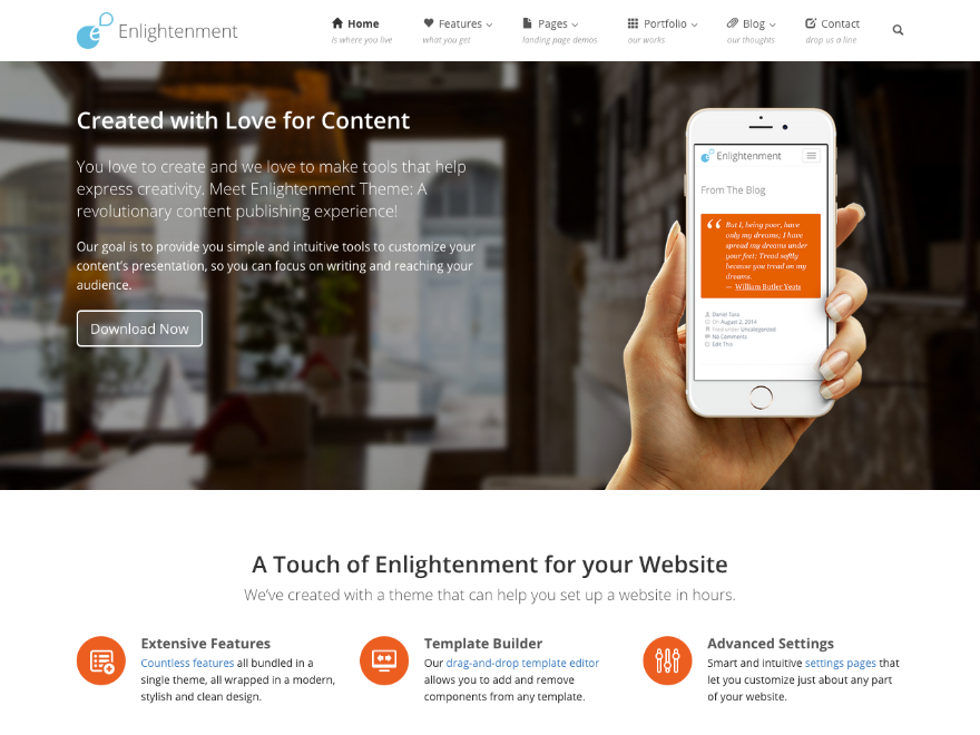 Features page. Enlightenment Themes. Enlightment features.