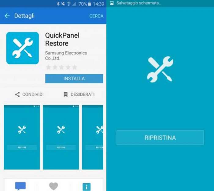 come ripristinare icone quick settings