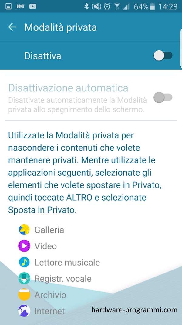 nascondere file foto video samsung