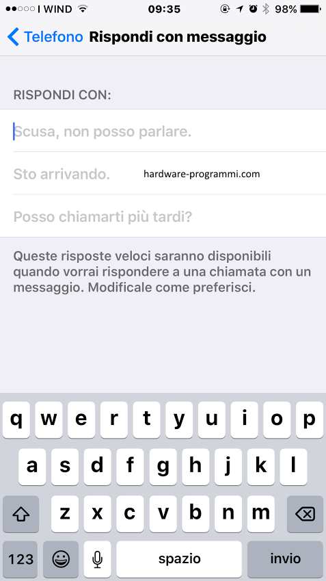 messaggio personalizzato rifiuto chiamata