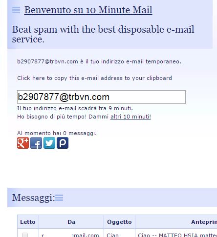 email scadenza 10 minuti