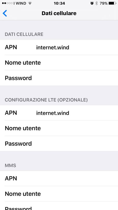 Configurare connessione Internet Wind su iPhone