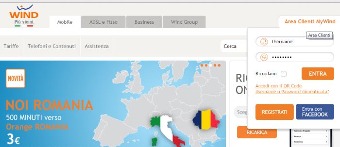 area clienti wind