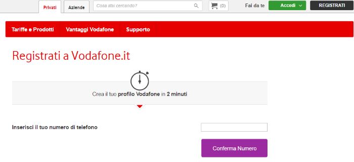 creare account vodafone