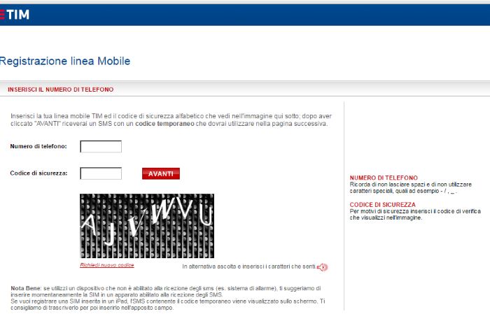 registrazione account tim