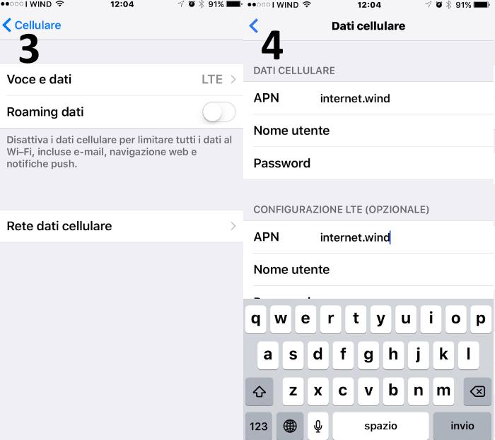 Configurare connessione Internet Wind su iPhone