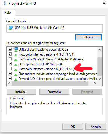 come disabilitare protocollo ipv6