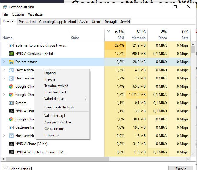 come riavviare esplora risorse di Windows