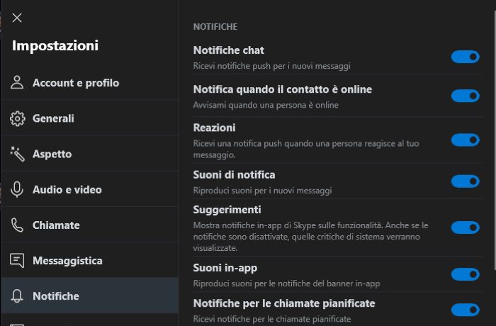 notifiche contatti quando salgono online