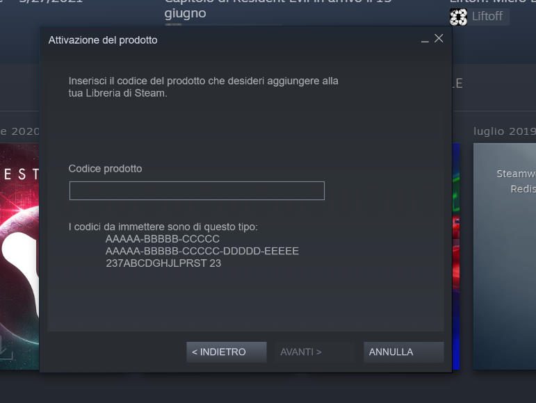 attivare gioco su steam
