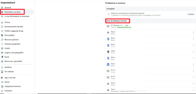 controllo accessi facebook