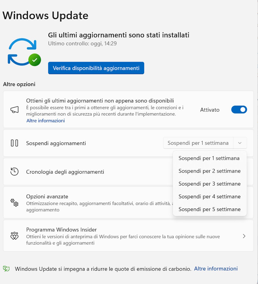 sospendere windows update
